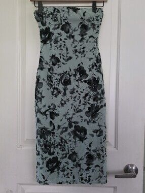 Green Floral Bodycon Strapless Dress